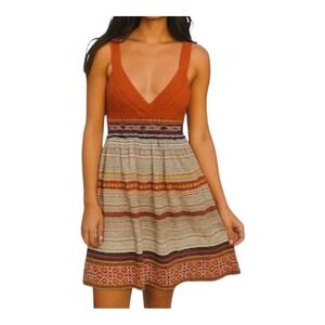 Free People Crochet Knit Tribal Print Sundress Orange Boho Festival Size Small‎
